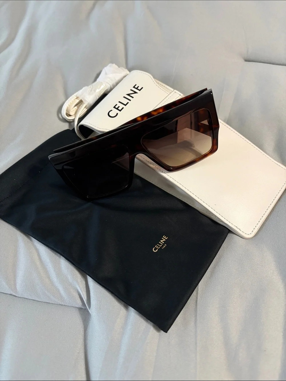 Celine Oversized Square Shield Sunglasses in Tortoiseshell Brown - Picture 1 of 7
